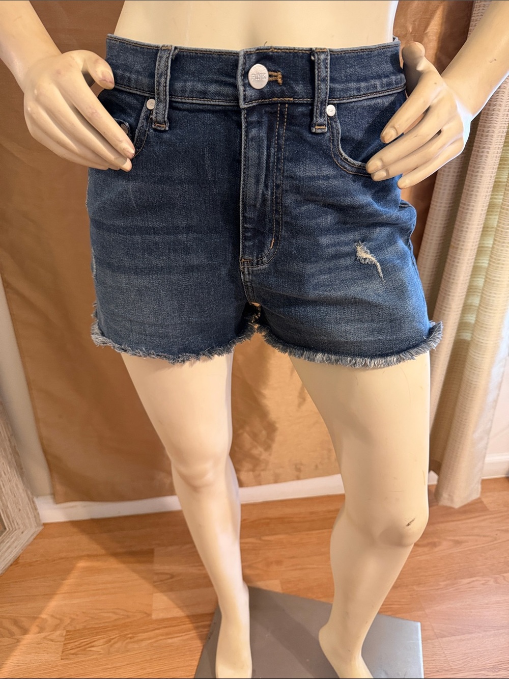 PINK Victoria's Secret Dark Blue Denim Frayed Hem Shorts